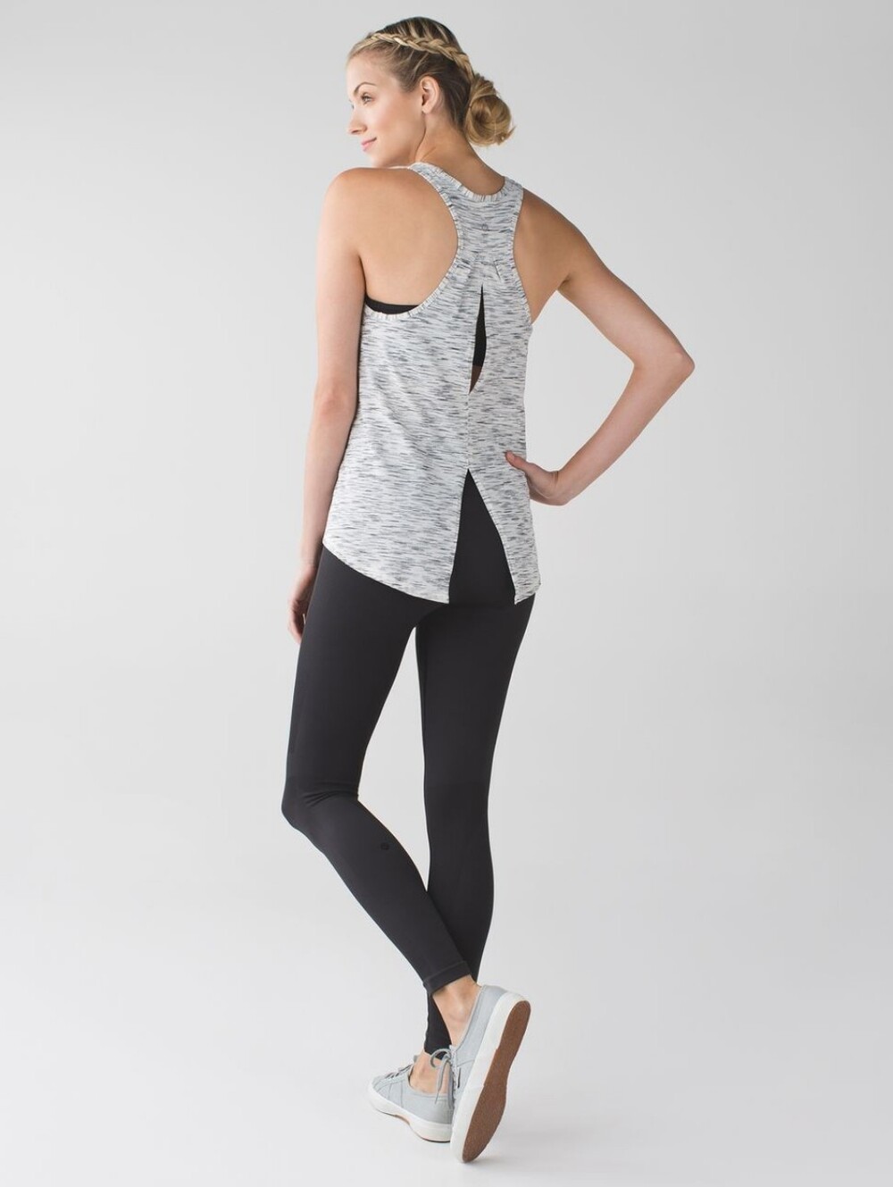 Lululemon Split Back Racerback Tank Ivory Gray Size 4 Sleeveless Yoga Tie Back